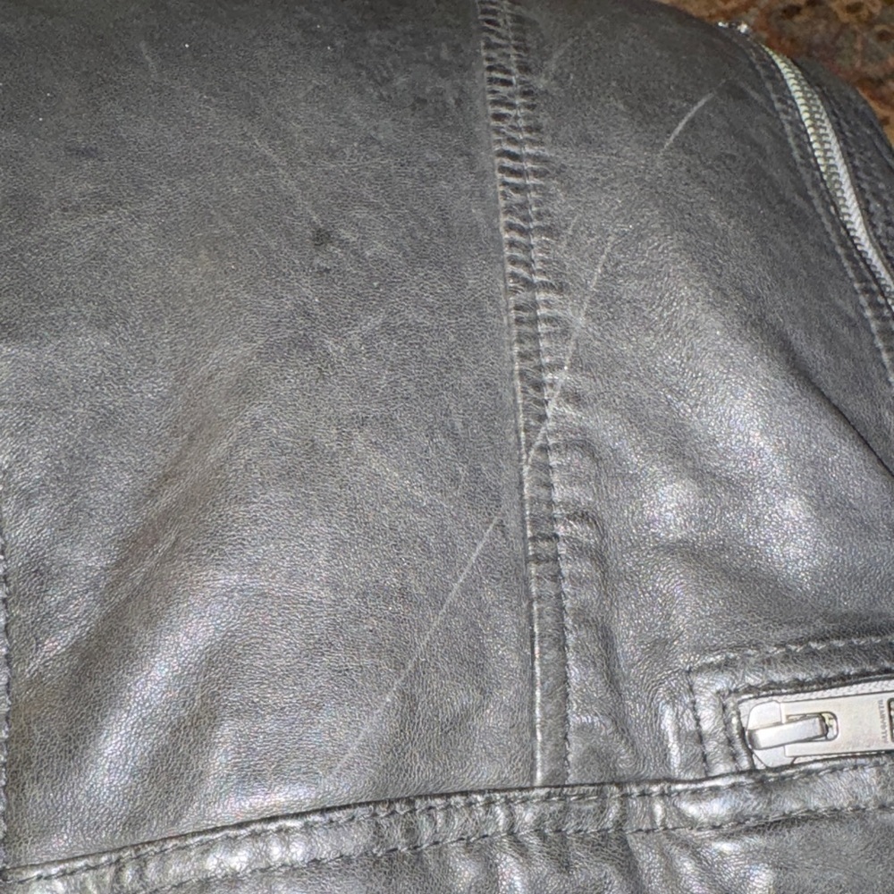 All Saints Conroy Textured 100% Leather Biker Jacket Brown Size Small Spring - Picture 8 of 11